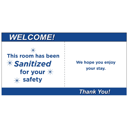 Sanitized Door Safety Seal, 6 in W x 3 in H, Blue & White